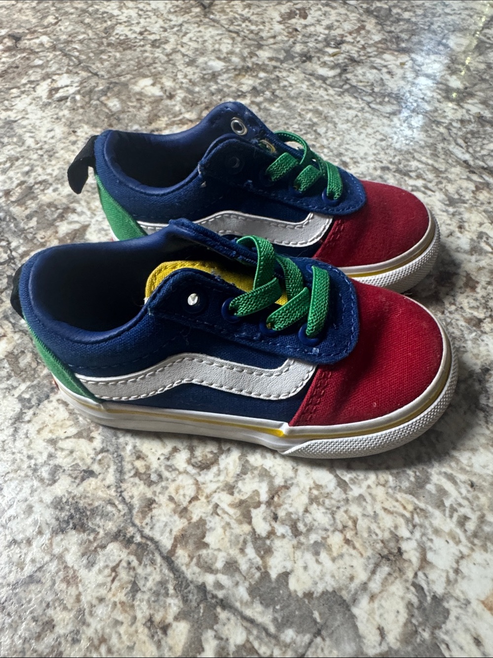 Vans Kids Colorblock Low Top Sneakers in Red, Navy, Green, Yellow, White
